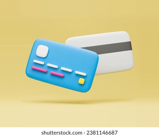 3d rendering credit card or debit for contactless payments. Secure banking operations, cashless payments, financial transactions, online banking, money transfer, e-commerce vector illustration