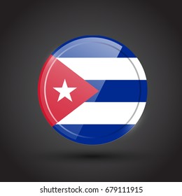3d rendering of Cuba button with flag on black background