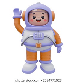 3d Rendering Cute Cartoon Astronaut Character Waving Hand Catch Chibi style Character. Vector illustration