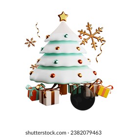 3D rendering cute cartoon Christmas interior decoration bright winter holiday elements greeting card poster banner