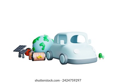 3D rendering Cute cartoon environmentally friendly electric car 3D illustration