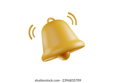 3D rendering. Cute cartoon golden yellow bell symbol icon.