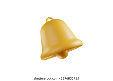 3D rendering. Cute cartoon golden yellow bell symbol icon.