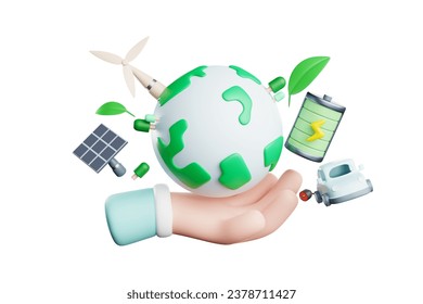 3D rendering Cute cartoon hand holding the earth