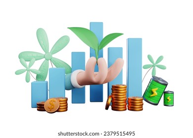 3D rendering Cute cartoon hand holding a tree