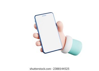 3D rendering Cute cartoon hand holding a smartphone hand using telephone