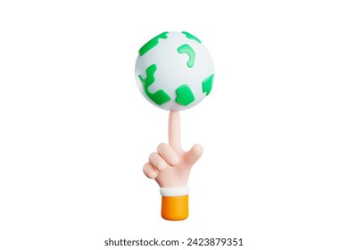 3D rendering, cute cartoon on hand environmental conservation concept