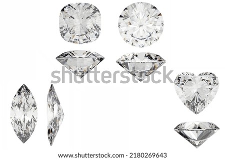 3d rendering diamond stone . Marquise,round,cushion,heart shape