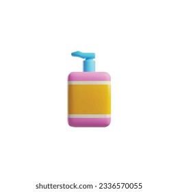 3d rendering dispenser bottle mockup. Cute plastic container with lotion, soap or shampoo. Dog or cat care and grooming. 3d bottle icon. Cartoon vector illustration isolated on white