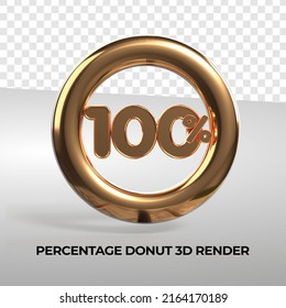 3D rendering donut number 100% percentage for progress report data