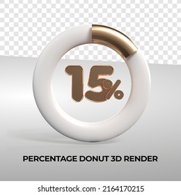 3D rendering donut number 15% percentage for progress report data