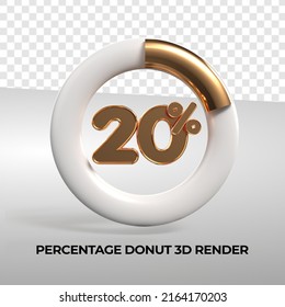 3D rendering donut number 20% percentage for progress report data
