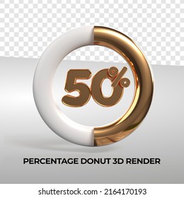 3D rendering donut number 50% percentage for progress report data