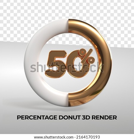 3D rendering donut number 50% percentage for progress report data