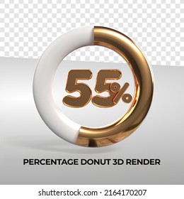 3D rendering donut number 55% percentage for progress report data