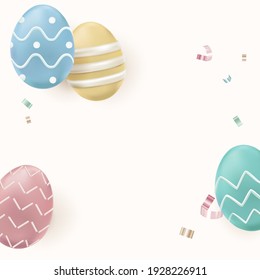 3D rendering easter background vector with colorful pastel painted eggs