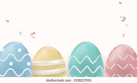 3D rendering easter background vector with colorful pastel painted eggs