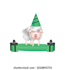 3d rendering eid al adha sheep on podium with gift box design