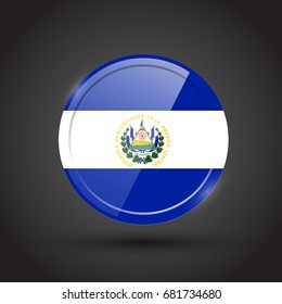 3d rendering of El Salvador button with flag on black background.