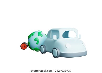 3D rendering environmentally friendly cute cartoon car environmental conservation concept