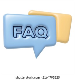 3d rendering faq icon, question mark with bubble chat, minimal style. FAQ 3D text 