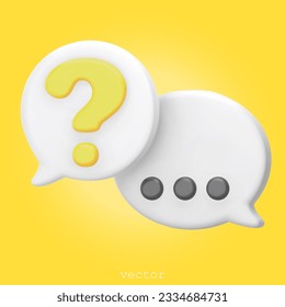 3d rendering faq icon, question mark sign with speech bubble. Ask FAQ and answer solution information. Customer support. Question answer sign. Cartoon 3d concept. Vector illustration