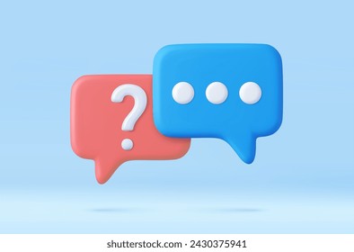 3d rendering faq icon, question mark with bubble chat. 3d rendering. Vector illustration