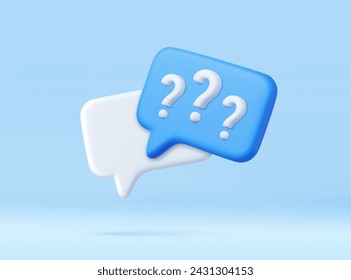 3d rendering faq icon, question mark with bubble chat. Message box with question sign. FAQ symbol concept.. 3d rendering. Vector illustration