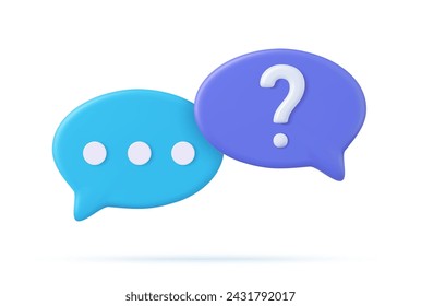 3d rendering faq icon, question mark with bubble chat. 3d rendering. Vector illustration