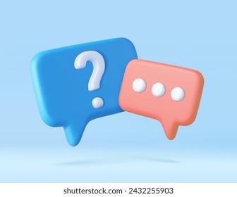 3d rendering faq icon, question mark with bubble chat. 3d rendering. Vector illustration