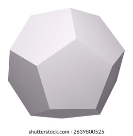 3D rendering featuring a gray dodecahedron rotating against a pure white background, forming an intriguing abstract and geometric composition that captivates the viewer's eye