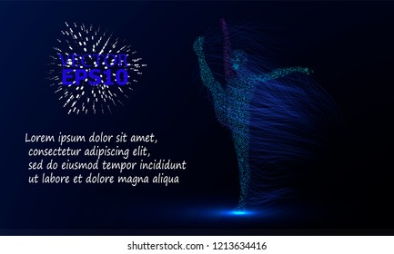 3d rendering. The figure of a gymnast from points outgoing rays.3d geometric background for business presentation.