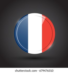 3d rendering of French button with flag on black background.