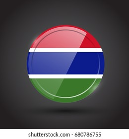 3d rendering of Gambia button with flag on black background.