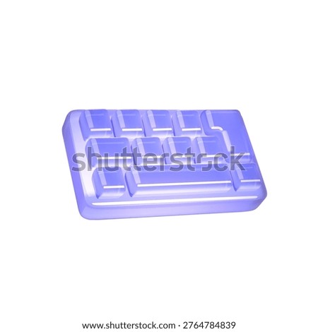 3D rendering of a glossy transparent purple keyboard. Elegant and futuristic design. Perfect for techrelated content. Stylized and minimalistic on a white background.
