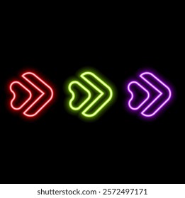 3D rendering of glowing neon arrows on a black background. Can be used to create a variety of presentations.