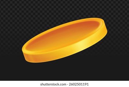 A 3D rendering of a gold coin on a transparent background. The coin is tilted slightly to the right, and the background is a checkerboard pattern, indicating transparency. 