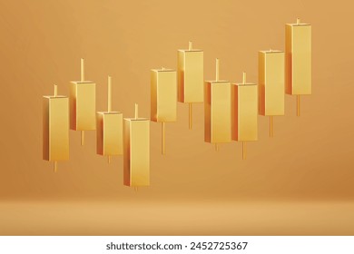 3D rendering golden graph or chart, Financial and banking about Investment and financial success concept background.