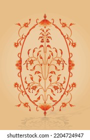 3d rendering. Golden stylized flowers, delicate shiny curls, paisley element. Decorative corner, pattern. Digital design for Textile Print Manually Illustrated Artwork.