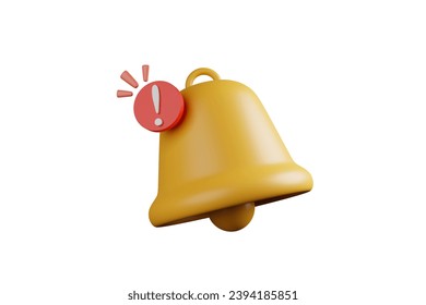 3D rendering The golden yellow bell has a red notification icon on top.
