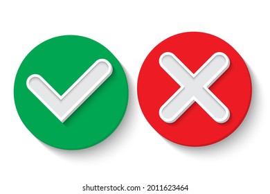 3d rendering green and red check mark vector illustration