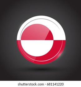 3d rendering of Greenland button with flag on black background.