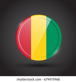 3d rendering of guinea button with flag on black background.