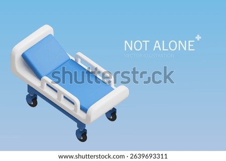 3D rendering of a Hospital bed on a blue background.