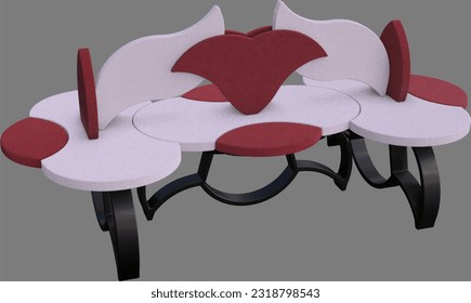 3D Rendering Illustration of Decorative Public Bench on a Solid Background