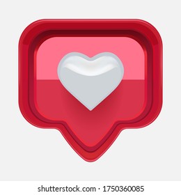 3D rendering illustration of like white heart symbol in a red pin isolated on white background. use in social media, web icon, etc.Vector illustration.