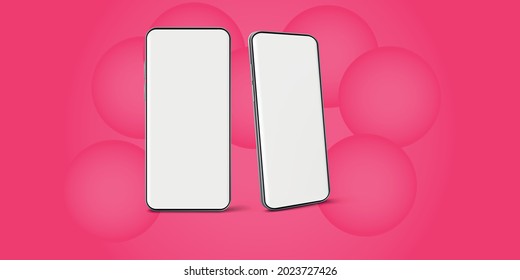 3D Rendering 3D illustration Minimalist modern pink isolated smart phone mockup smartphones for presentation application display information graphics etc. Isometric perspective mobile mockups