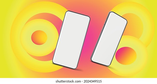 3D Rendering 3D illustration Minimalist modern yellow abstract isolated smart phone mockup for presentation application display information graphics etc. Isometric perspective mobile mockups