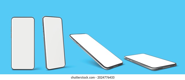 3D Rendering 3D illustration Minimalist modern blue abstract isolated smart phone mockup smartphones for presentation application display information graphics etc. Isometric perspective mobile mockups