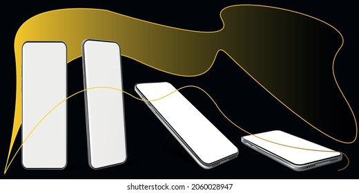 Ilustración 3D Ilustración 3D Teléfonos inteligentes de simulación de teléfono aislado negro minimalista moderno para presentación, presentación de aplicaciones, gráficos de información, etc.simulaciones móviles con perspectiva isométrica